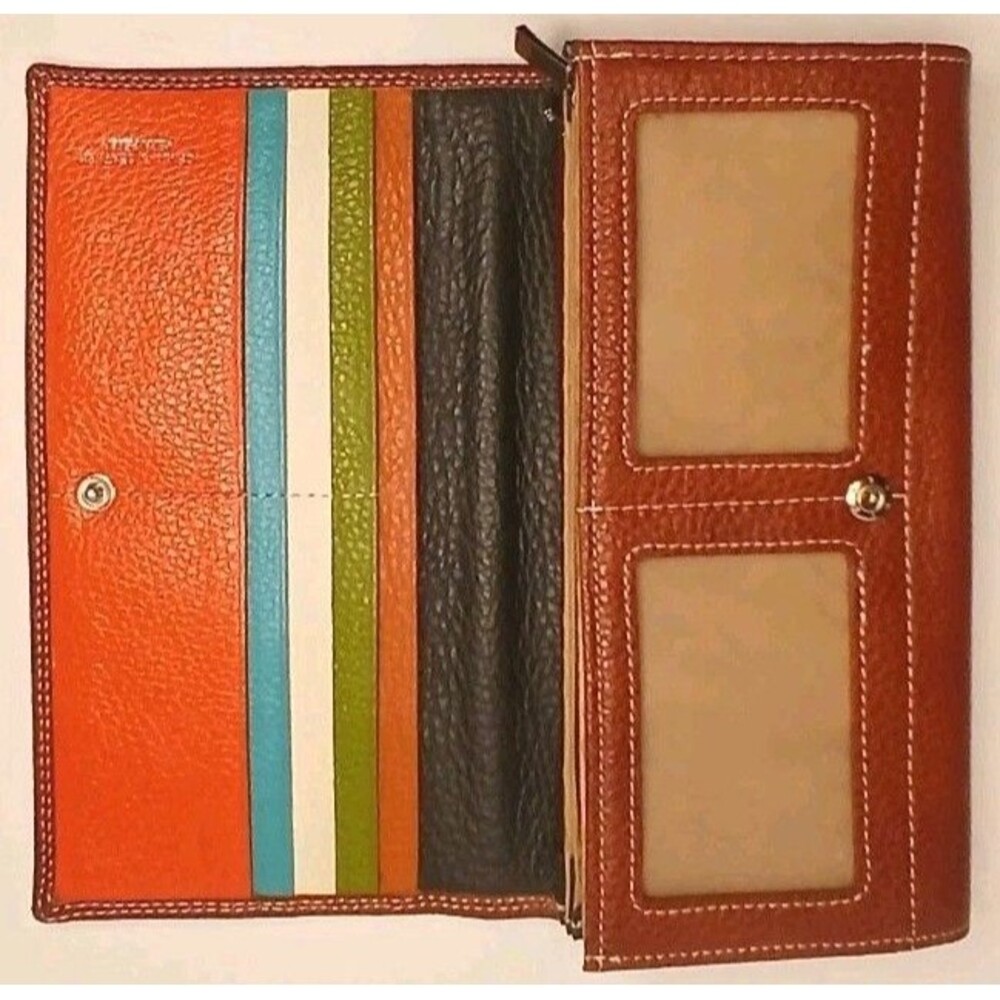 Vera Pelle Italian Leather Bifold Clutch Wallet Organizer Brown Multicolor EUC